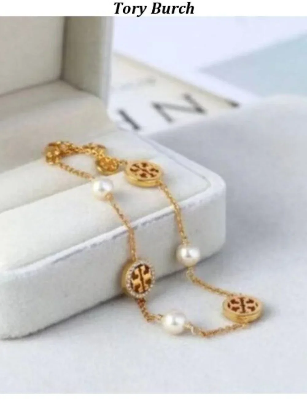 Tory Burch paved pearl bracelet